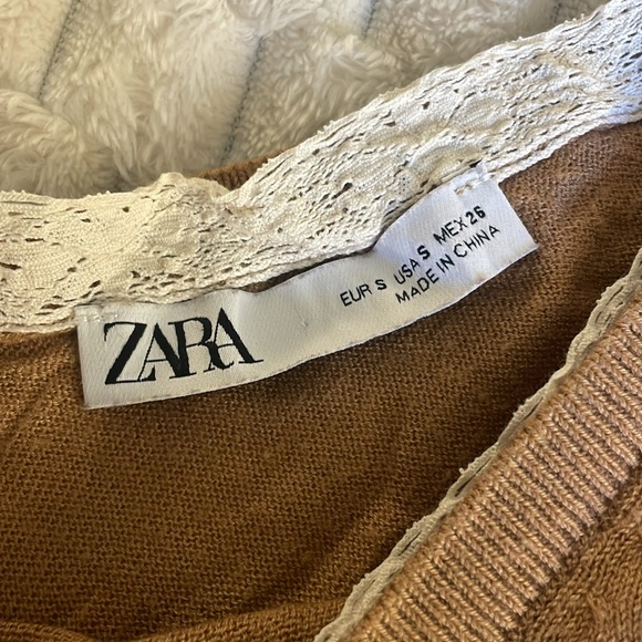 Zara V-neck Semi Crop Camel Knit Light Sweater 160 - Picture 3 of 5